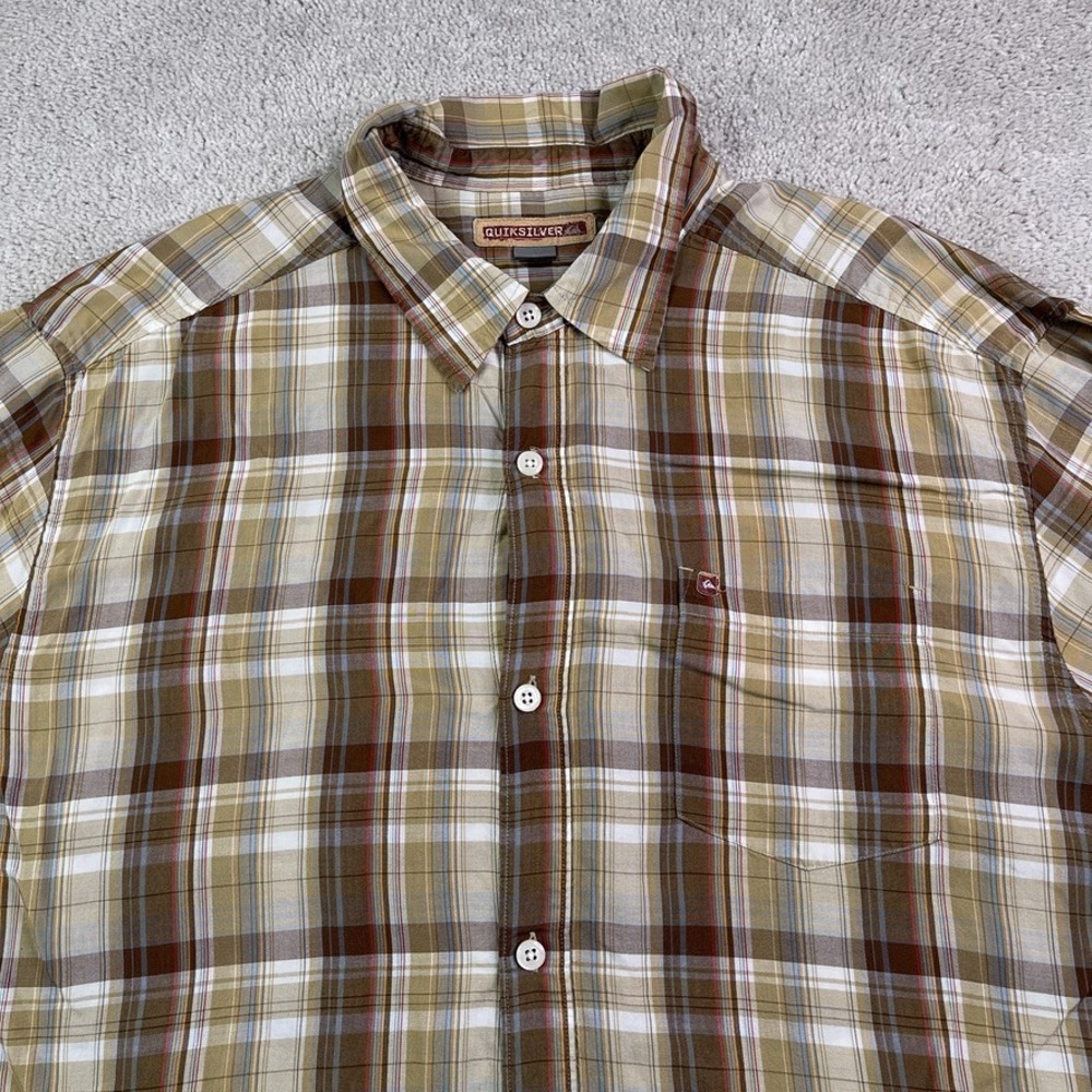 Vintage Quiksilver Shirt Mens XL Brown Plaid Tencel Lyocell Button Up Surfer 90s